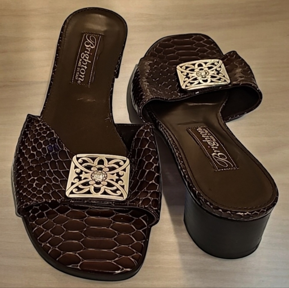 Brighton Leather Snakeskin Design slip on Sandals